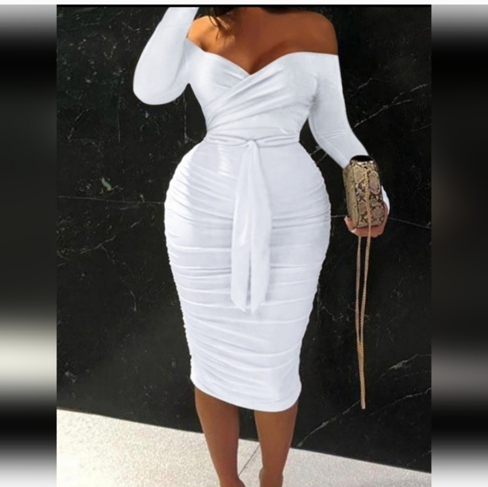 NEW OFF THE SHOUDER SEXY WHITE DRESS PLUS SIZE FITS: 3XL-4XL